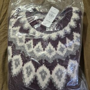L.L. Bean Purple and White Patterned Sweater 100% Lamb's Wool